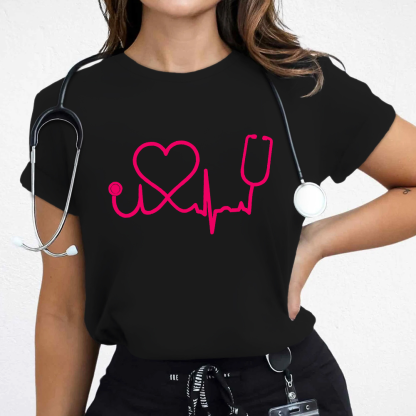Heart Stethoscope Cotton Nurse T-shirt