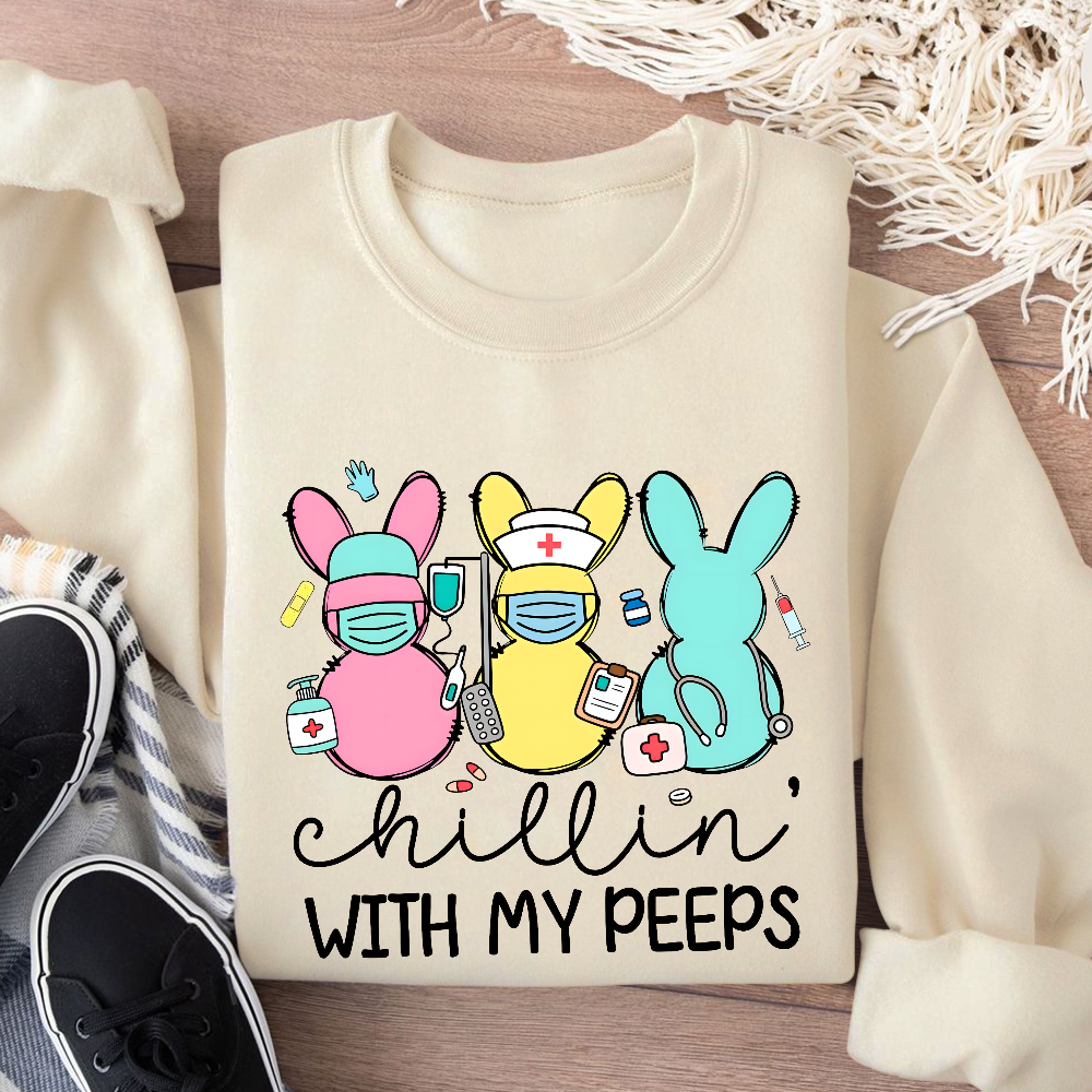 Chillin with My Peeps Easter Bunny Cotton Pullover Sweatshirt