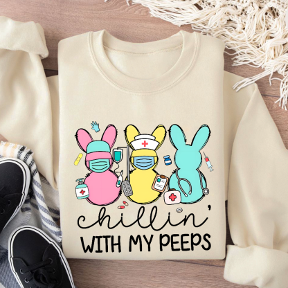 Chillin with My Peeps Easter Bunny Cotton Pullover Sweatshirt