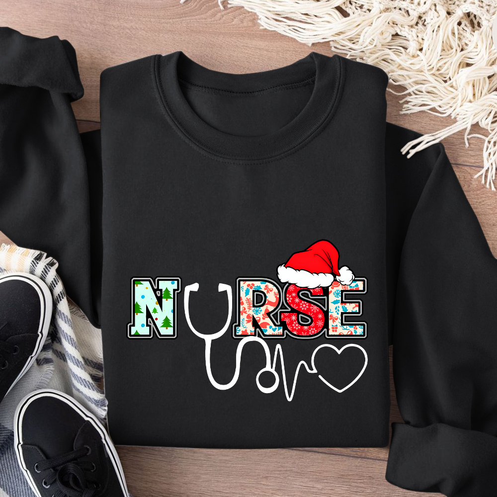 Santa's Favorite Nurse Shirt Christmas Funny Gift Cotton Pullover Sweatshirt