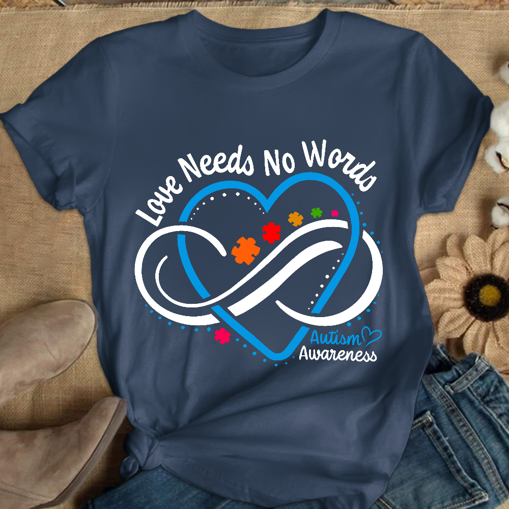 Love Needs No Words Autism Awareness Blue Heart Cotton Nurse T-shirt