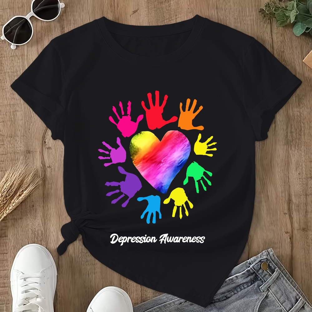 Depression Awareness Broken Crayons Still Color Double-Sided Cotton Printed T-Shirt