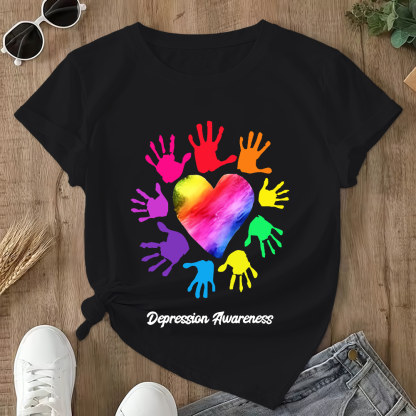 Depression Awareness Broken Crayons Still Color Double-Sided Cotton Printed T-Shirt