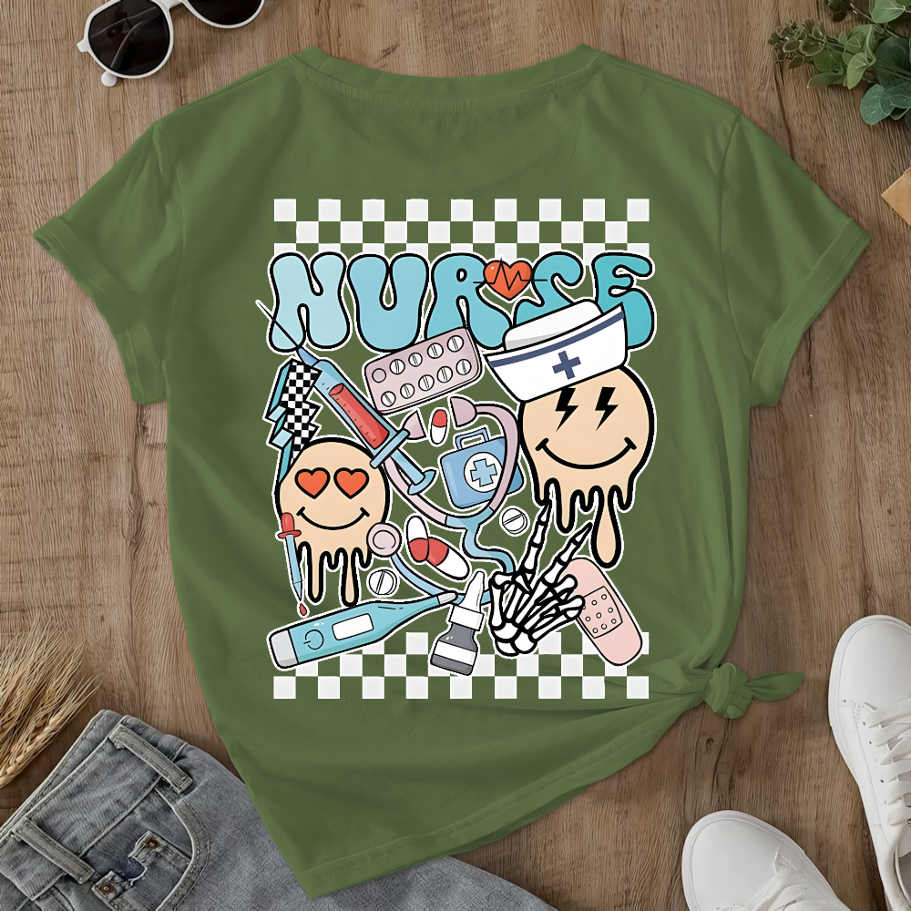 Melting Smiley Face Double-Sided Cotton Printed T-Shirt