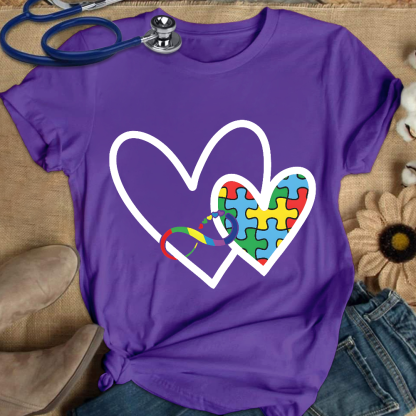 Autism Colorful Heart Cotton Nurse T-shirt