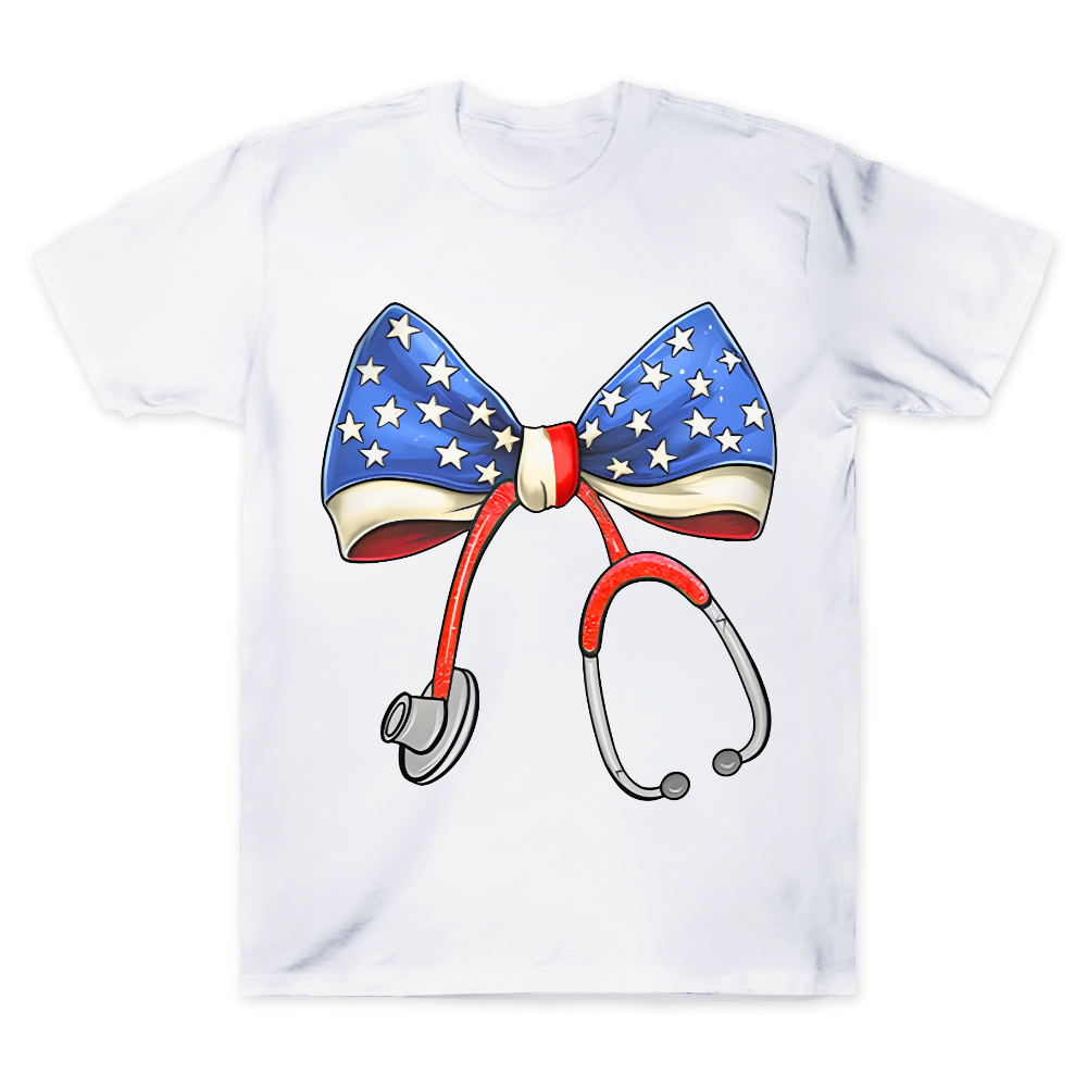 Stethoscope With American Flag Bow Cotton Doctor T-shirt
