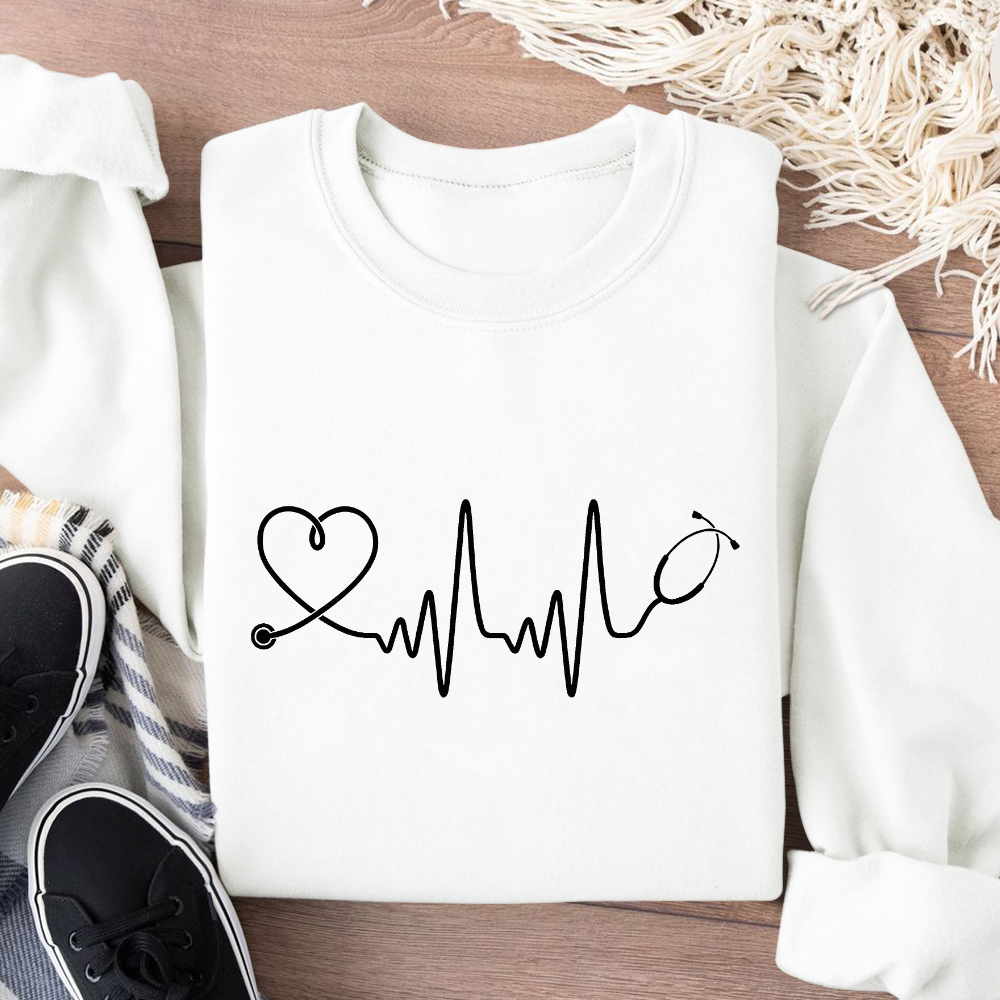 Electrocardiogram With Stethoscope Cotton Pullover Sweatshirt