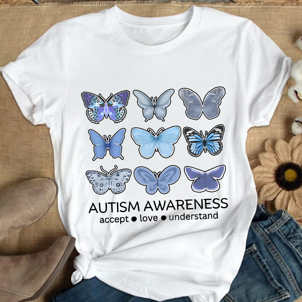 Autism Awareness Butterfly Cotton Nurse T-shirt