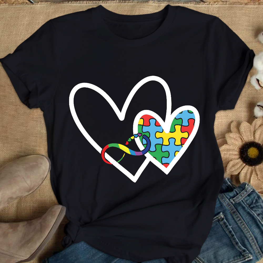 Autism Colorful Heart Cotton Nurse T-shirt