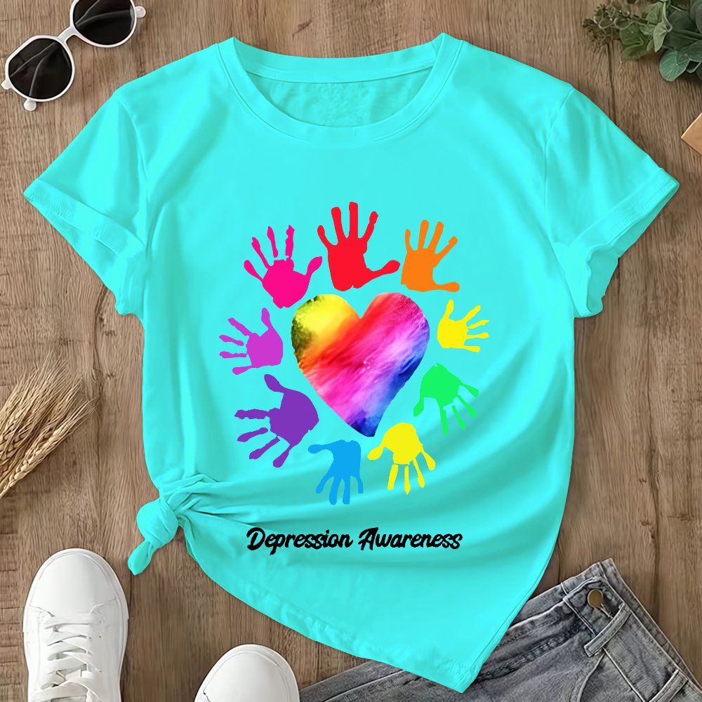 Depression Awareness Broken Crayons Still Color Double-Sided Cotton Printed T-Shirt