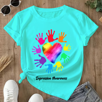 Depression Awareness Broken Crayons Still Color Double-Sided Cotton Printed T-Shirt