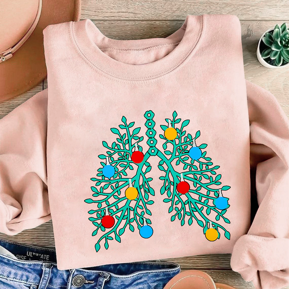 Lungs With Christmas Lights Respiratory Therapist Xmas Cotton Pullover Sweatshirt