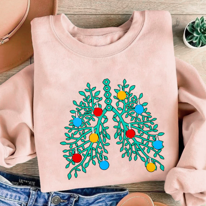 Lungs With Christmas Lights Respiratory Therapist Xmas Cotton Pullover Sweatshirt