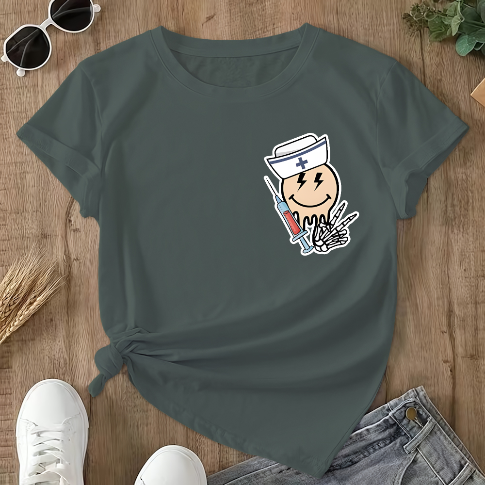 Melting Smiley Face Double-Sided Cotton Printed T-Shirt