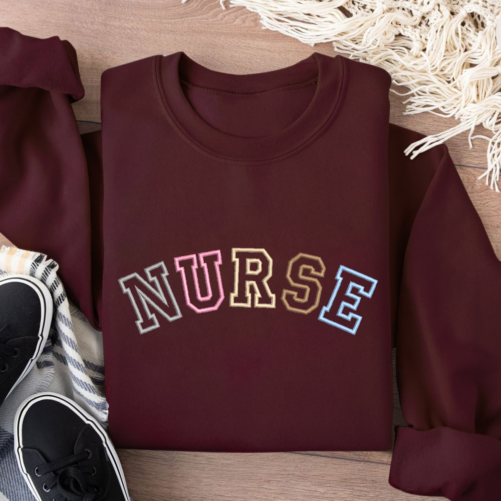 Embroidered Nurse Cotton Pullover Sweatshirt