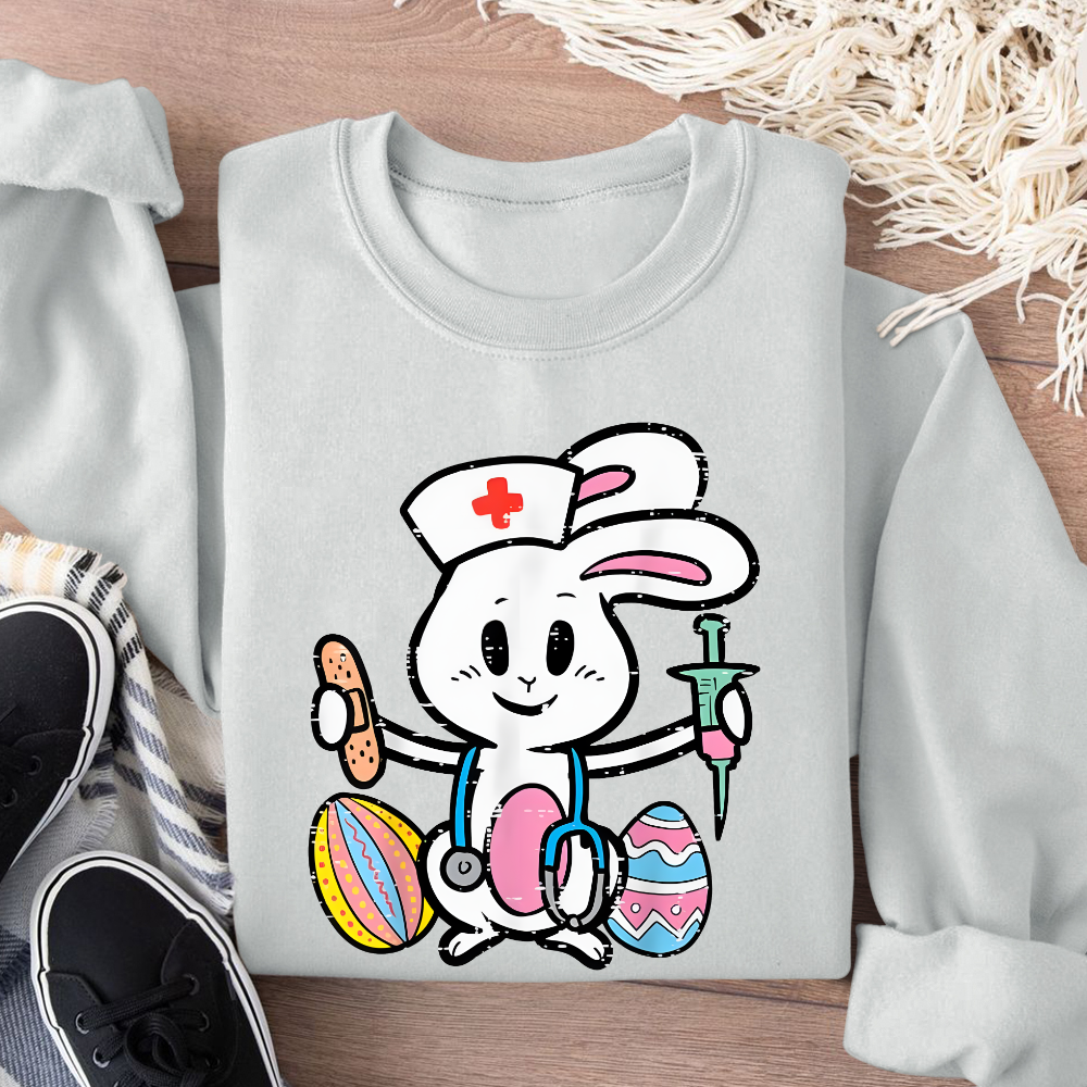Easter Bunny Nurse Stethoscope Cute Rabbit Cotton Pullover Sweatshirt