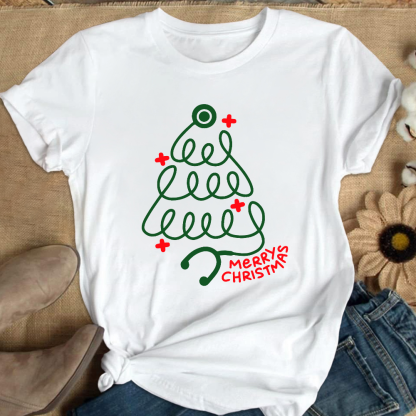 Merry Christmas Stethoscope Cotton Nurse T-shirt