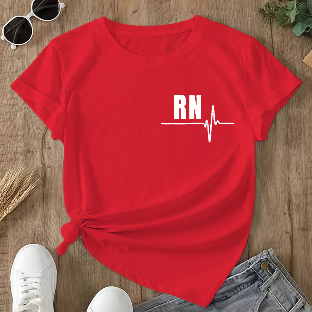 Rn Registered Nursing Nurse Healthcare Ekg Flag Double-Sided Cotton Printed T-Shirt