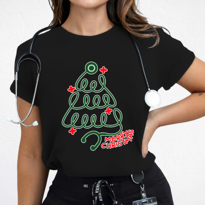 Merry Christmas Stethoscope Cotton Nurse T-shirt