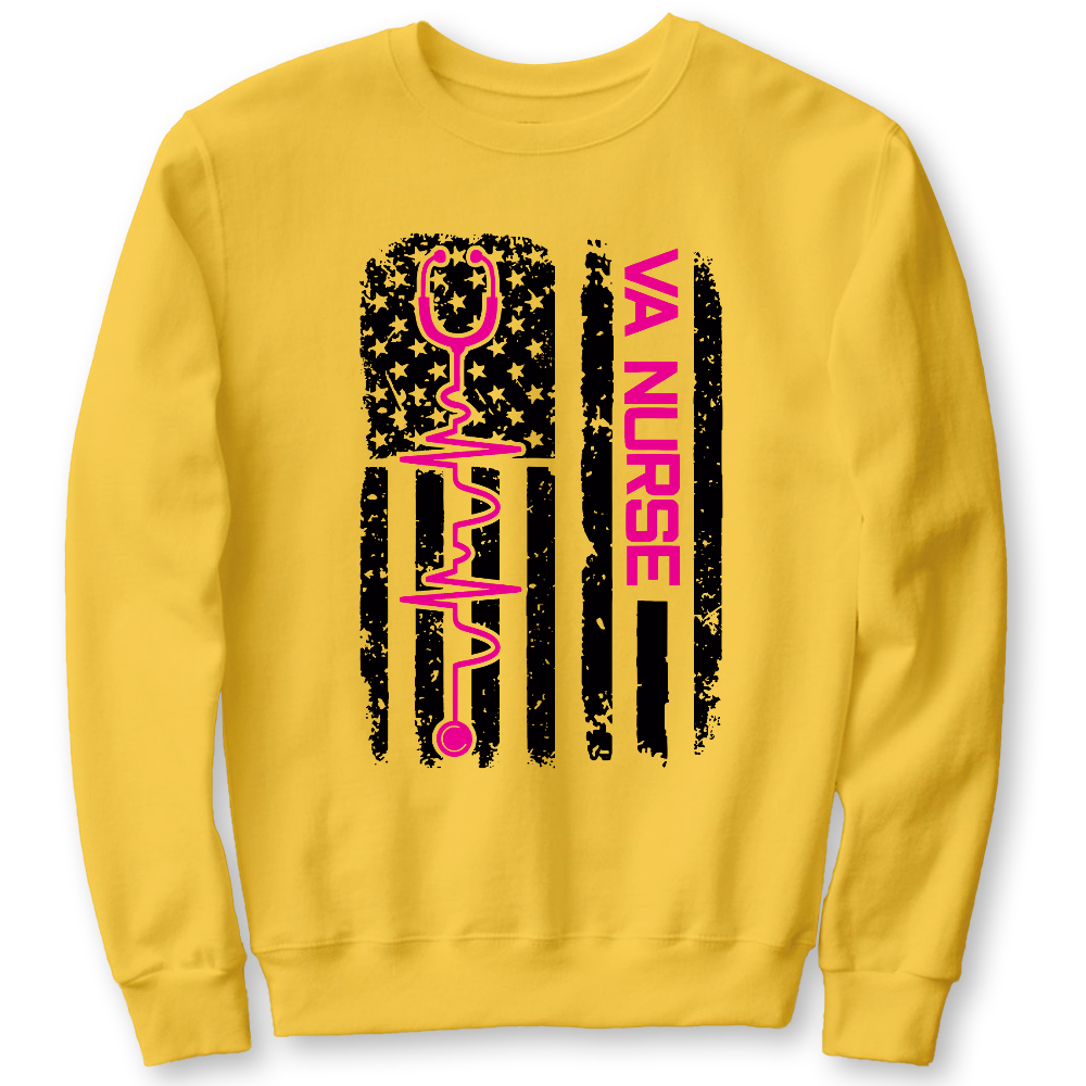 Vintage USA American Flag VA Nurse Patriotic Nursing Gifts Cotton Pullover Sweatshirt