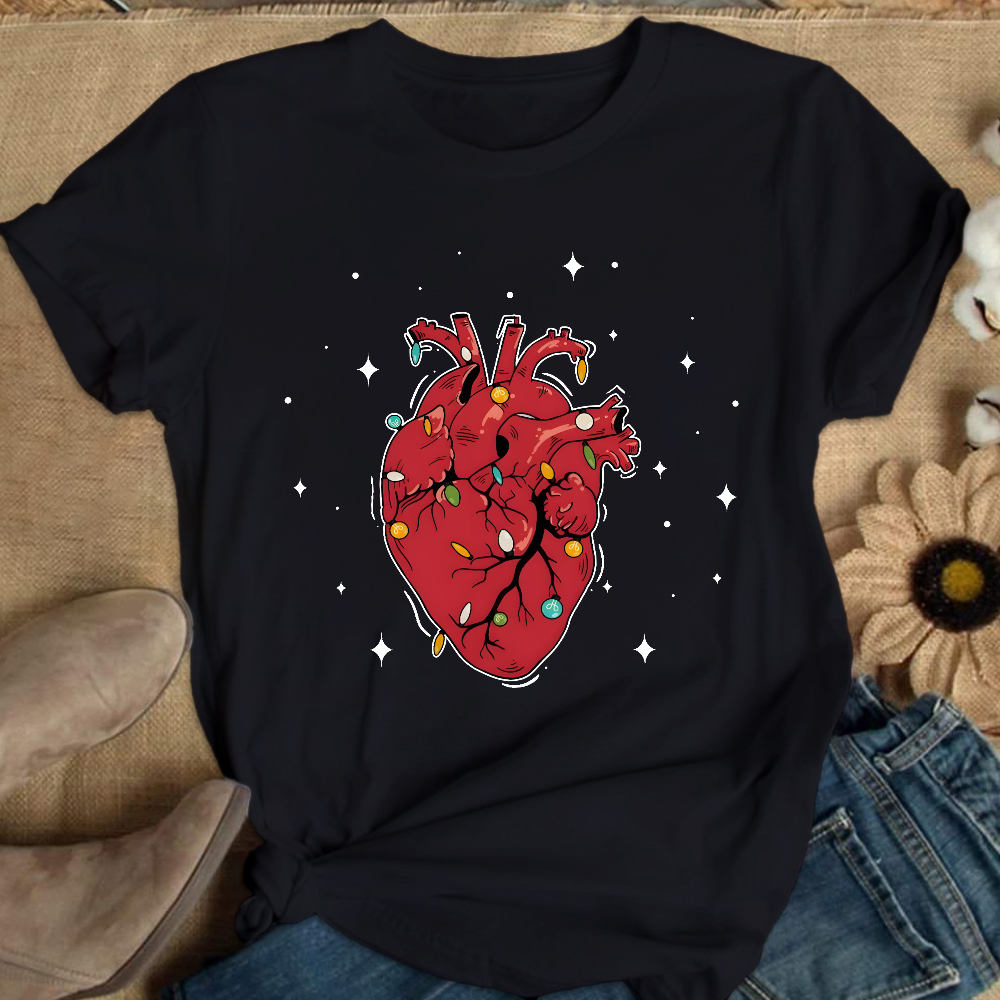 Heart Anatomy Christmas Cotton Nurse T-shirt
