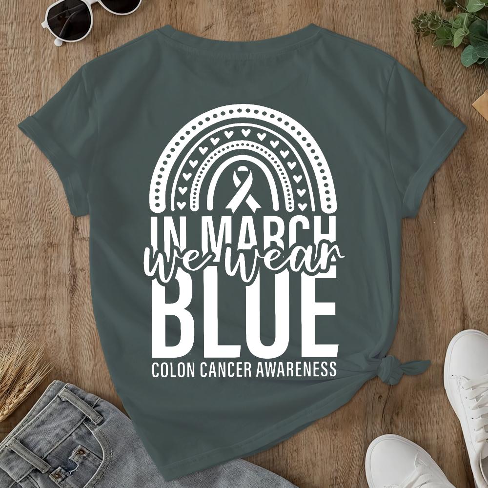 In March We Wear Blue Double-Sided Cotton Printed T-Shirt