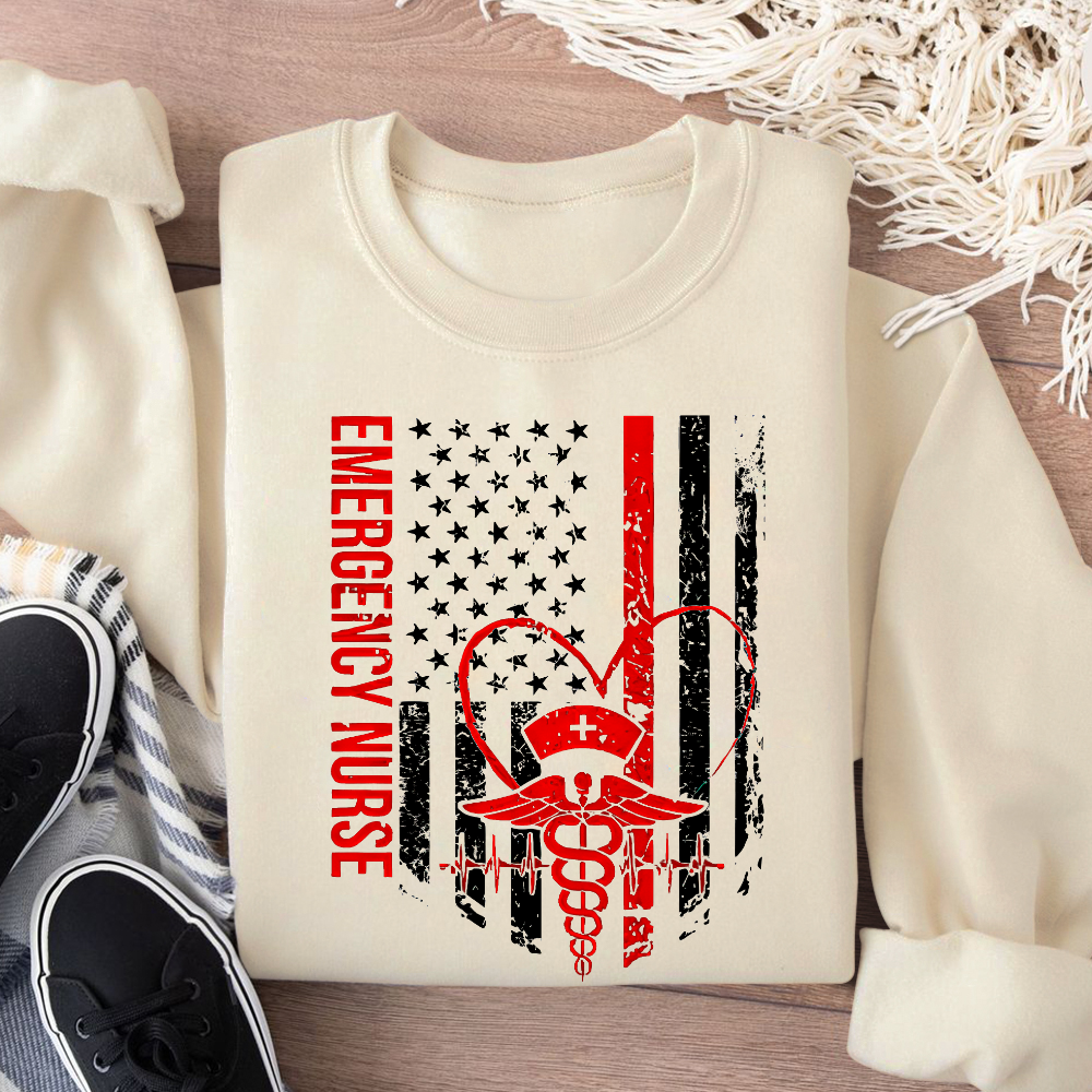 RN Nurse Flag Cotton Pullover Sweatshirt