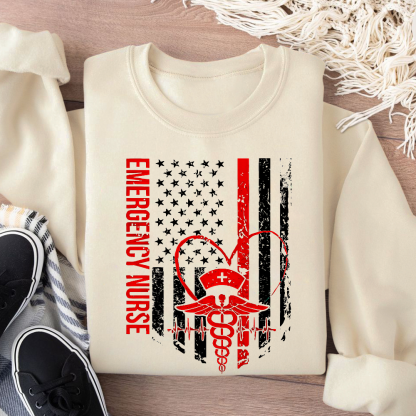 RN Nurse Flag Cotton Pullover Sweatshirt