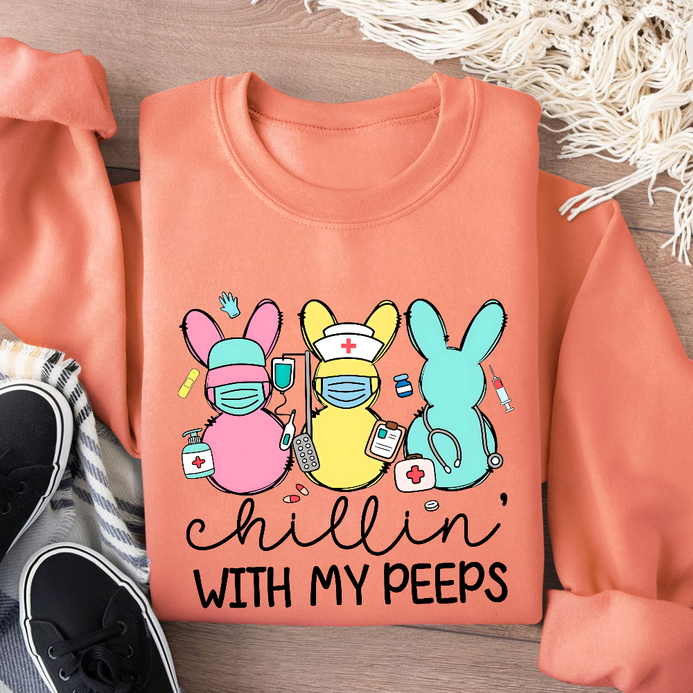 Chillin with My Peeps Easter Bunny Cotton Pullover Sweatshirt