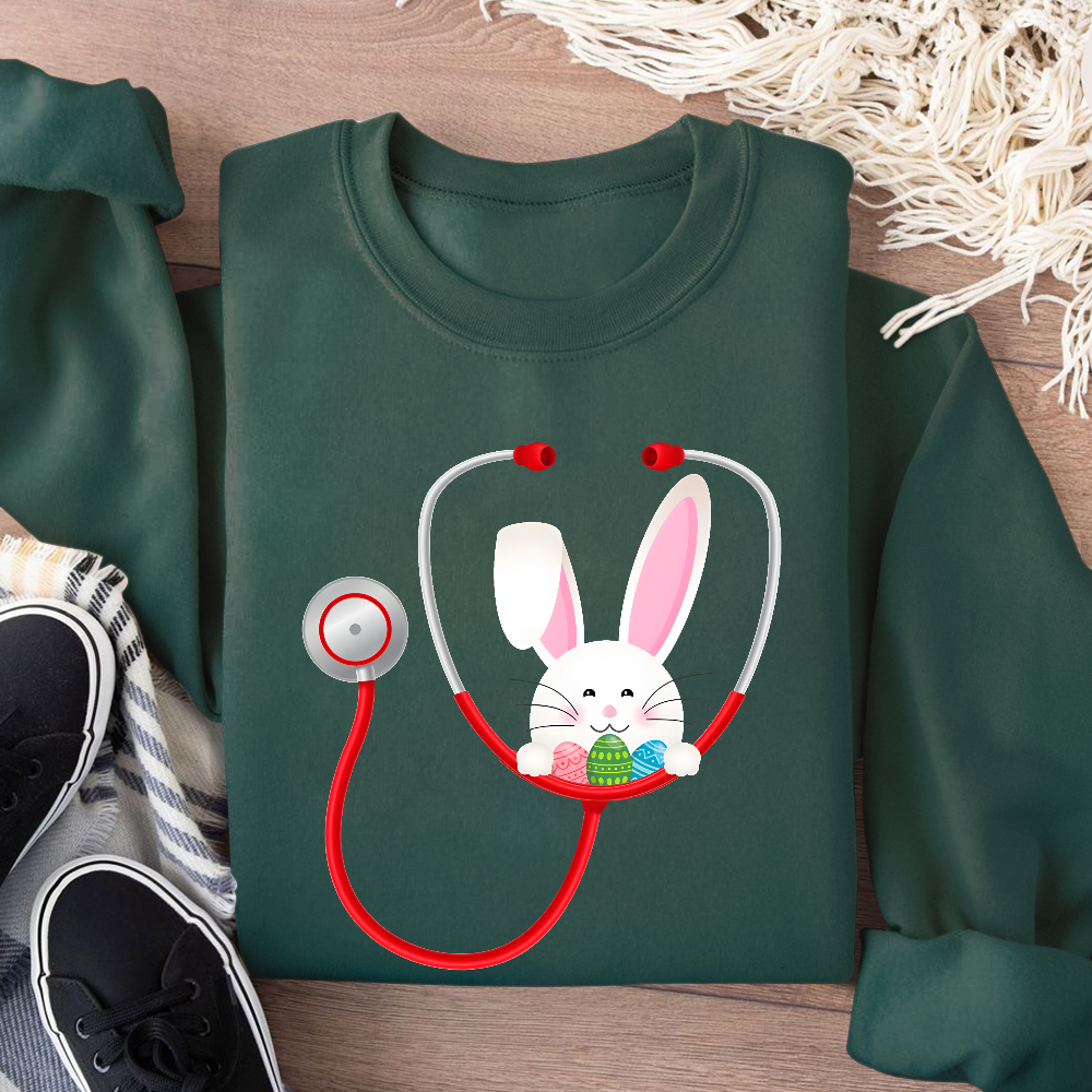 Easter Bunny Stethoscope Cotton Pullover Sweatshirt