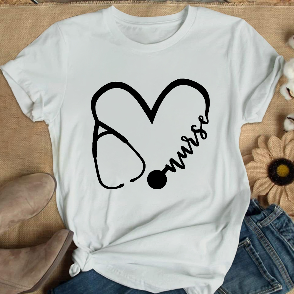 Nurse Heart Print Cotton Nurse T-shirt