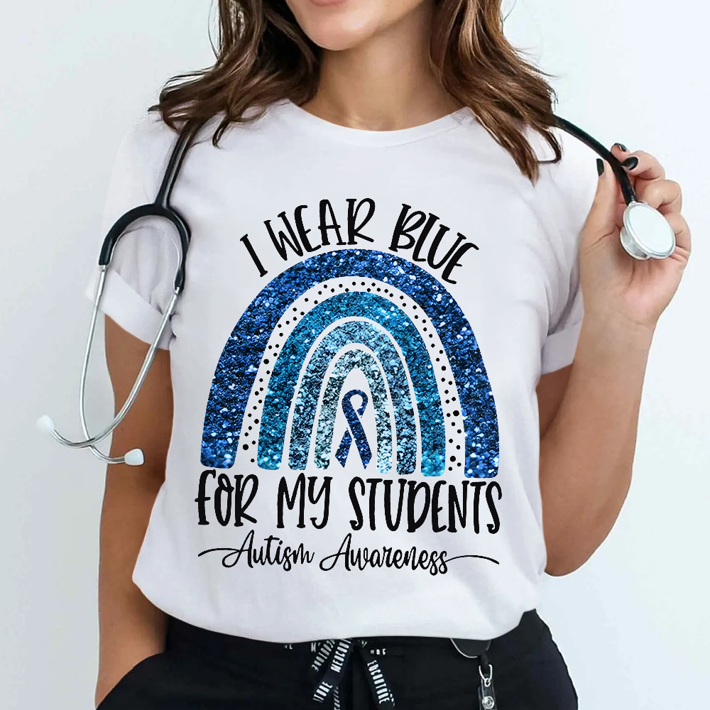I Wear Blue For My Students Autism Awareness Cotton Nurse T-shirt
