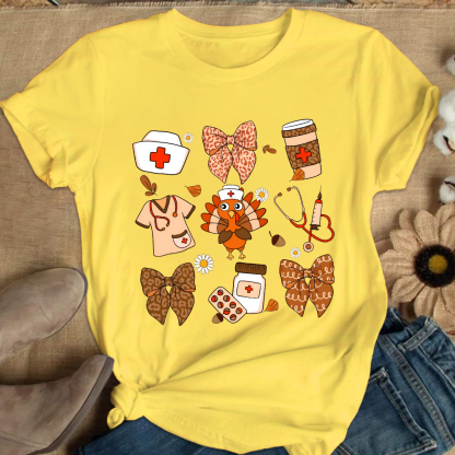 Cute Funny Nurse Thanksgiving Cotton Nurse T-shirt