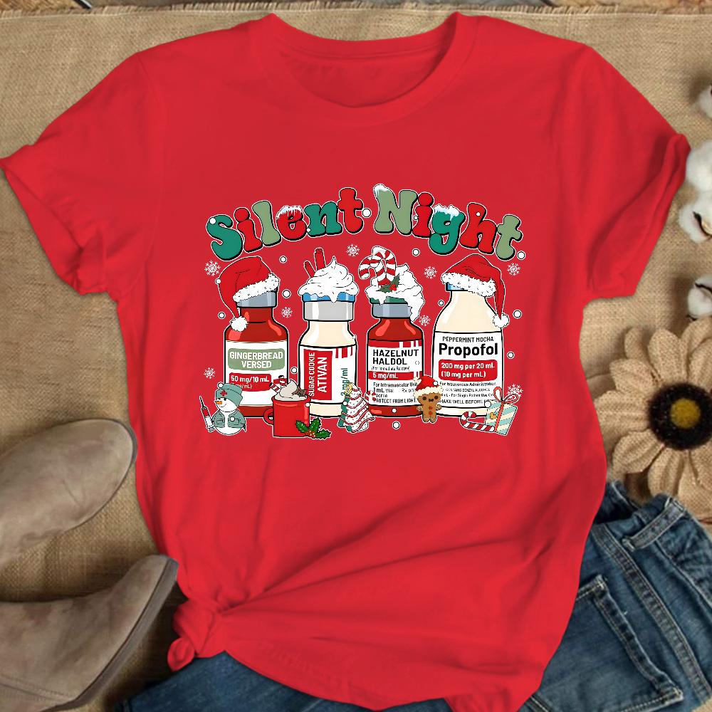 Santa's Helpers Silent Night Cotton Nurse T-shirt