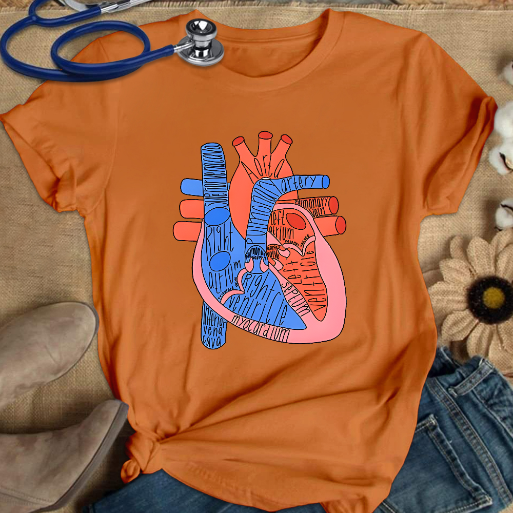 Labeled Heart Anatomy Cotton Nurse T-shirt
