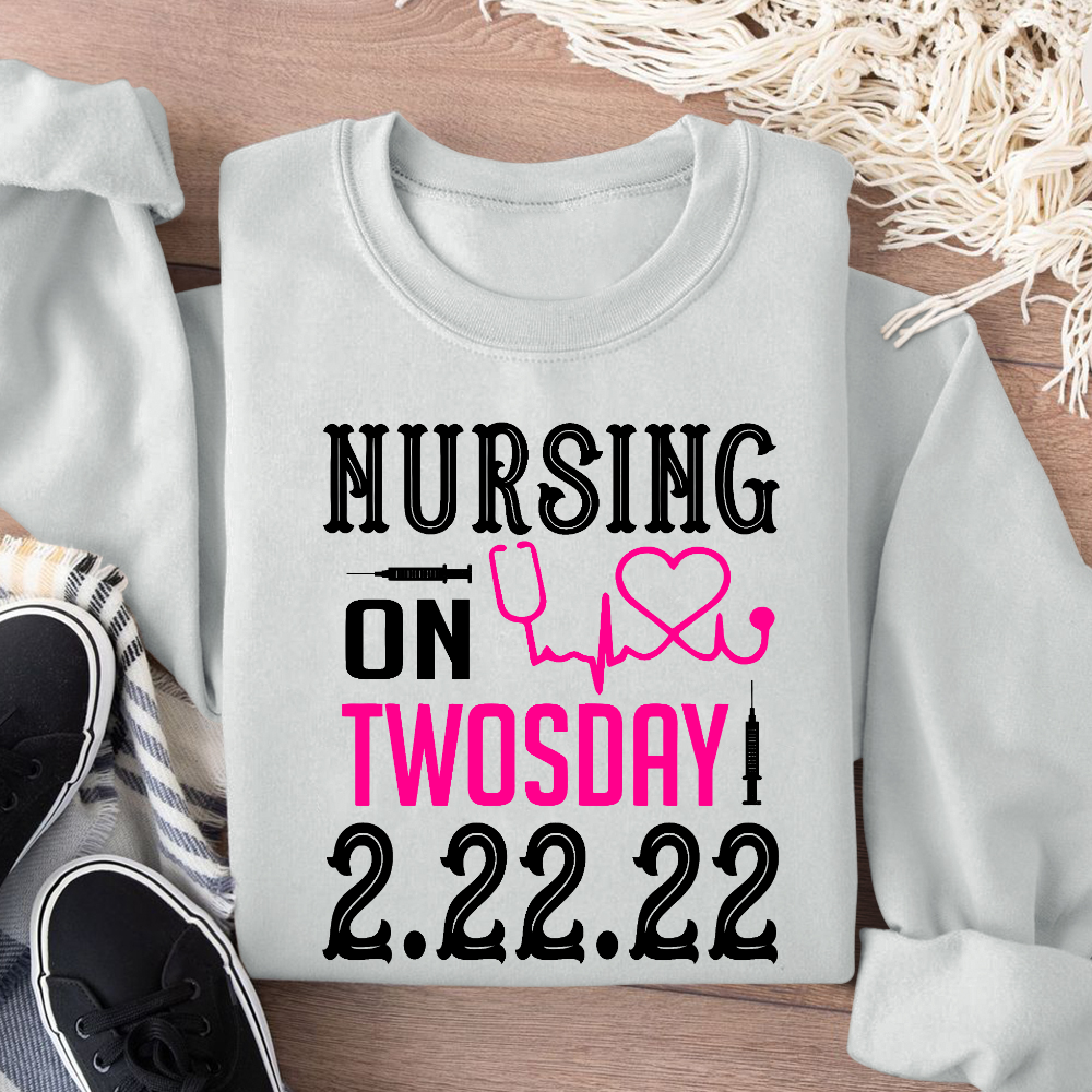 Nursing School On TwosDay Cotton Pullover Sweatshirt