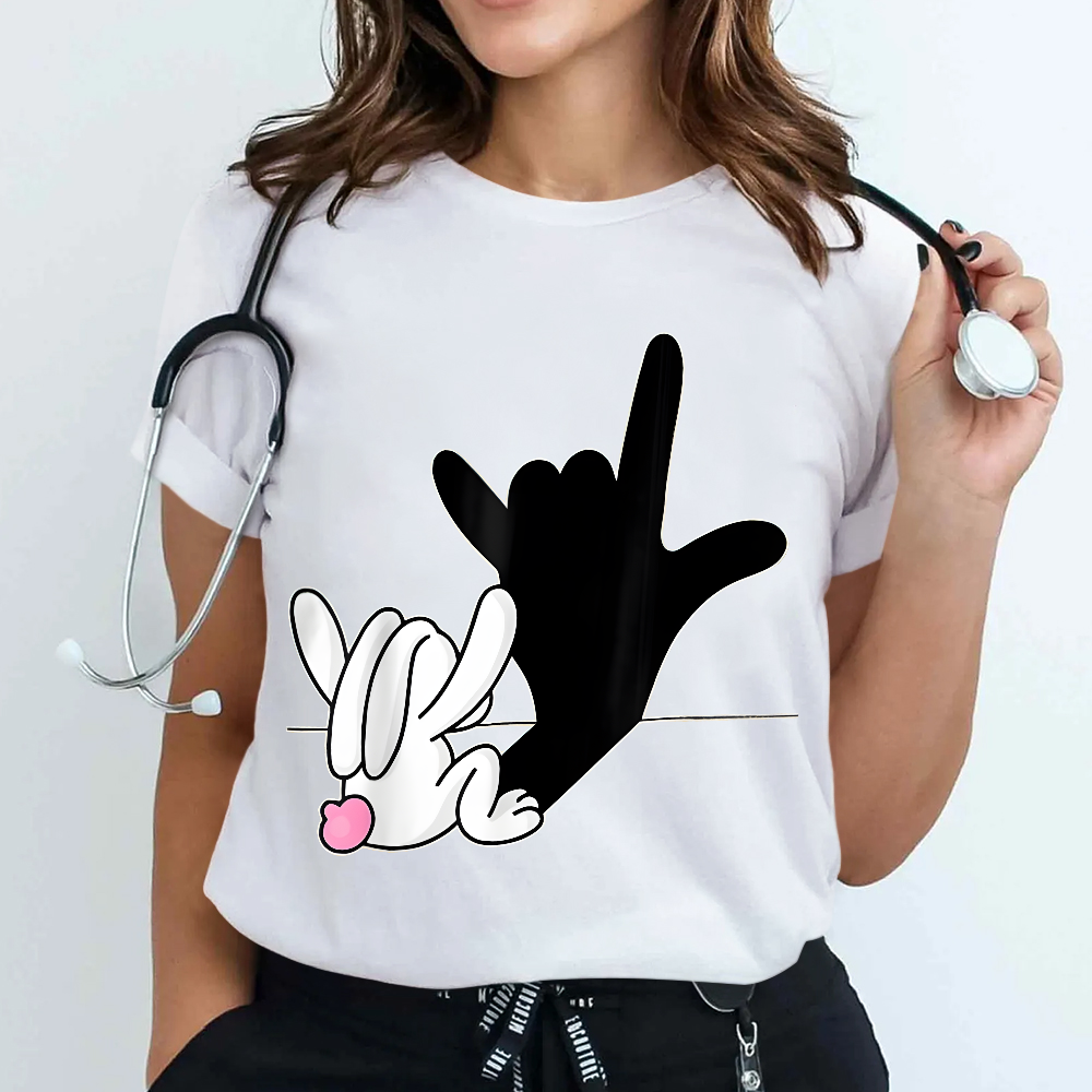 Cute Bunny Powerful Message Sign Language Gift Cotton Nurse T-shirt
