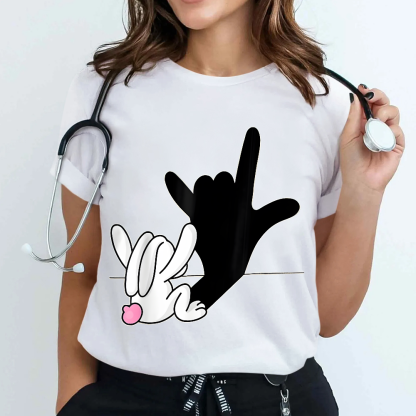 Cute Bunny Powerful Message Sign Language Gift Cotton Nurse T-shirt