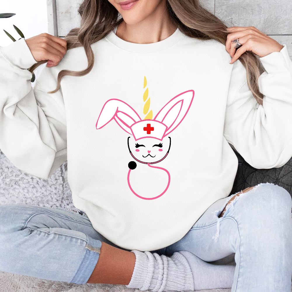 Funny Bunny Nurse Easter Cotton Pullover Sweatshirt