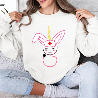 Funny Bunny Nurse Easter Cotton Pullover Sweatshirt