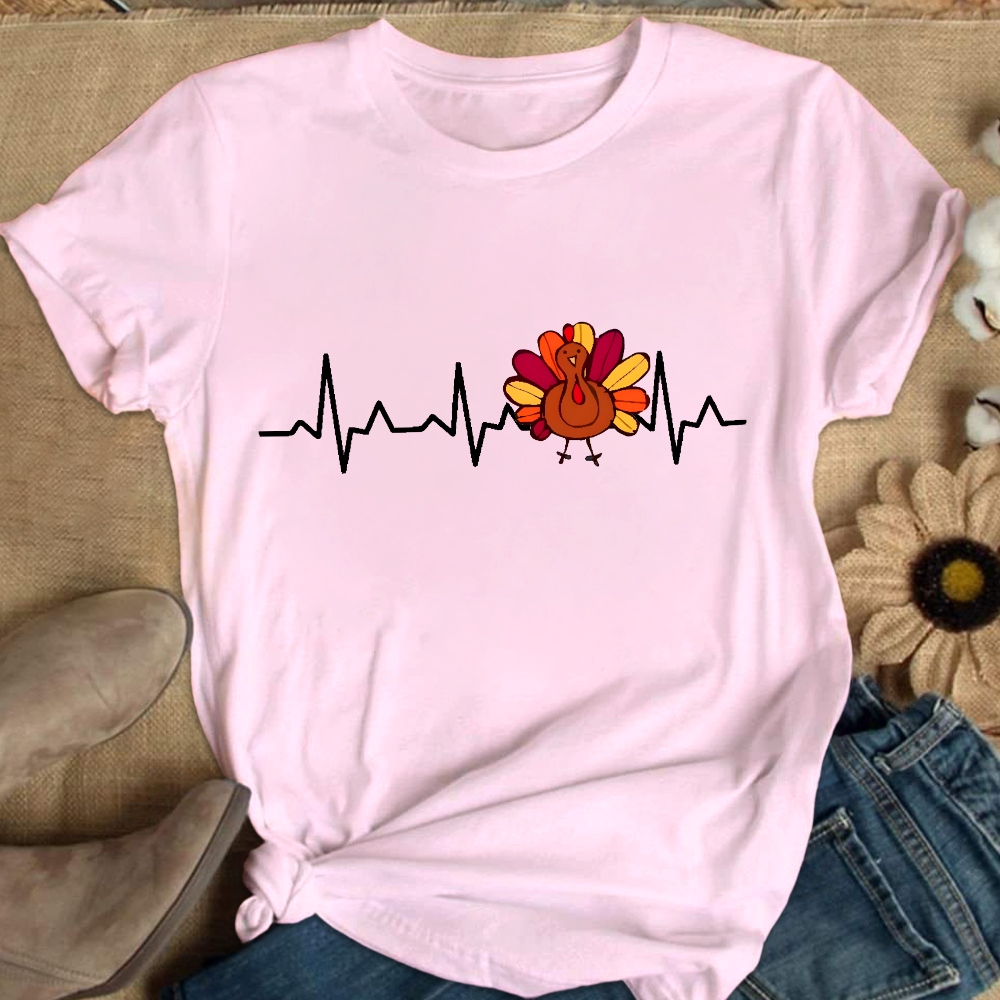 Heartbeat Turkey Nurse Thanksgiving Cotton Nurse T-shirt