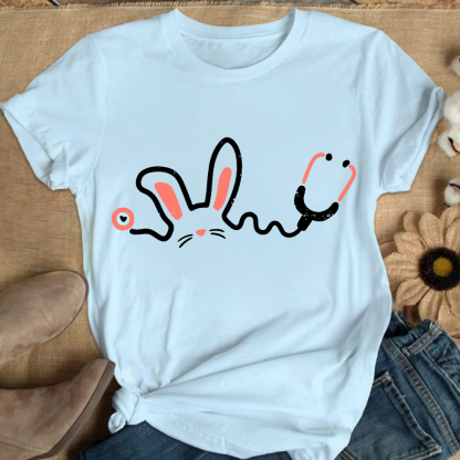 Easter Bunny Stethoscope Cotton Nurse T-shirt