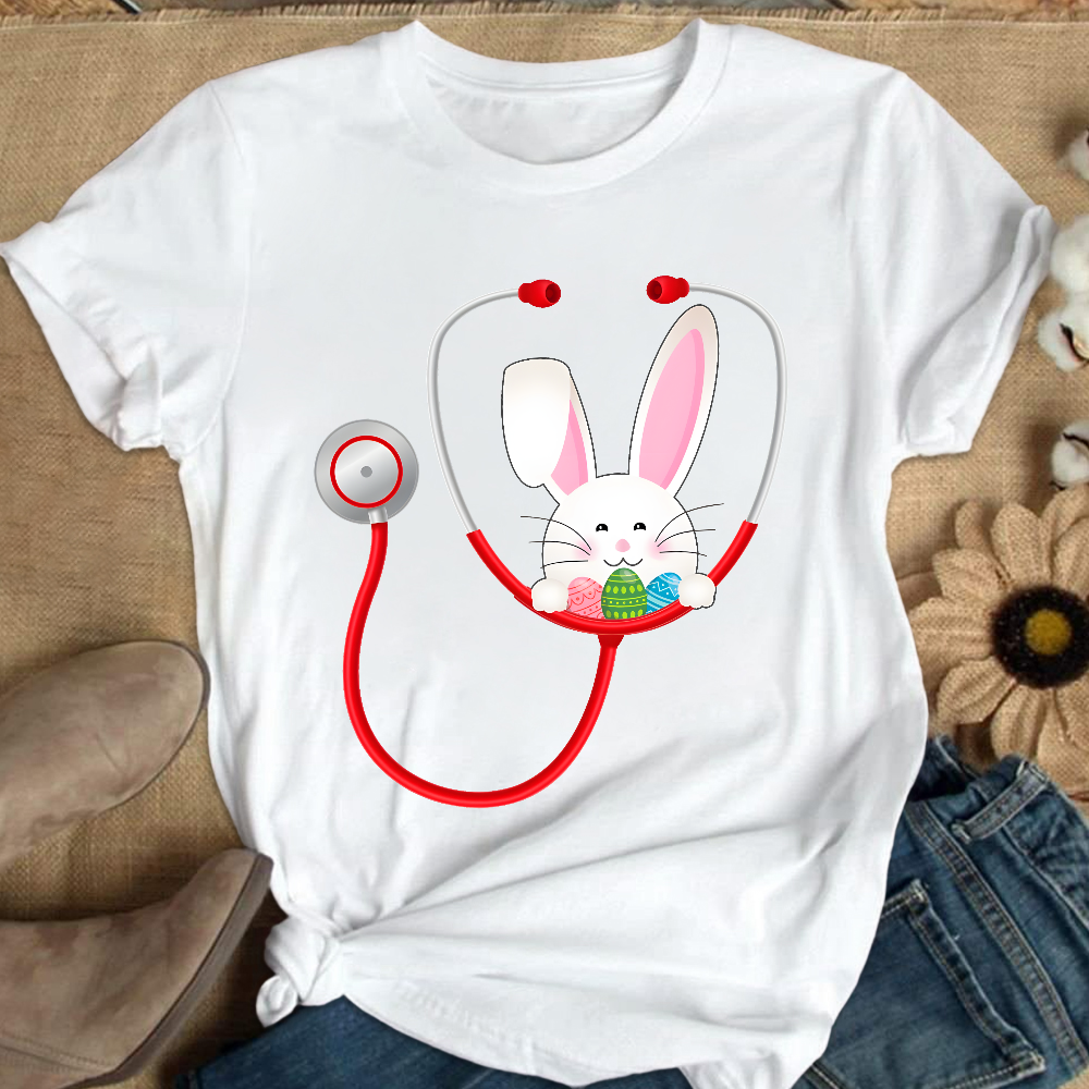 Easter Bunny Stethoscope Cotton Nurse T-shirt