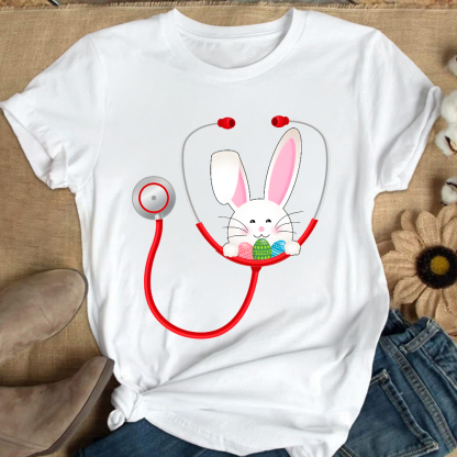 Easter Bunny Stethoscope Cotton Nurse T-shirt