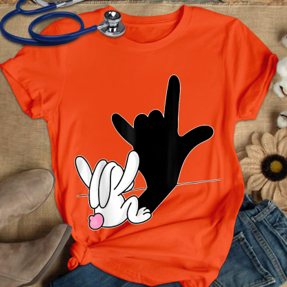 Cute Bunny Powerful Message Sign Language Gift Cotton Nurse T-shirt