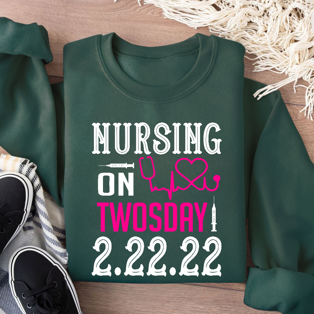 Nursing School On TwosDay Cotton Pullover Sweatshirt