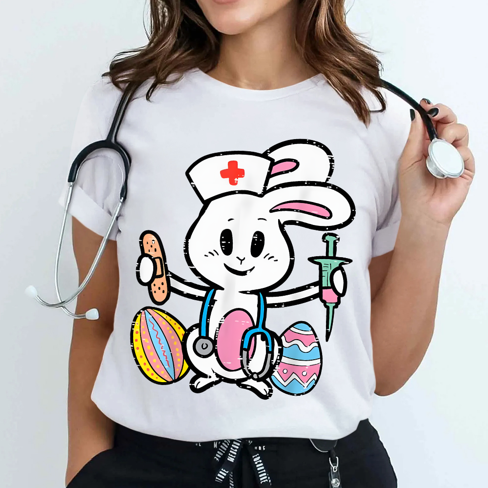Easter Bunny Nurse Stethoscope Cute Rabbit Cotton Nurse T-shirt