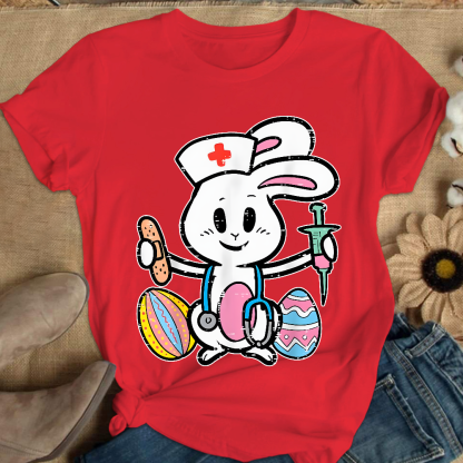 Easter Bunny Nurse Stethoscope Cute Rabbit Cotton Nurse T-shirt