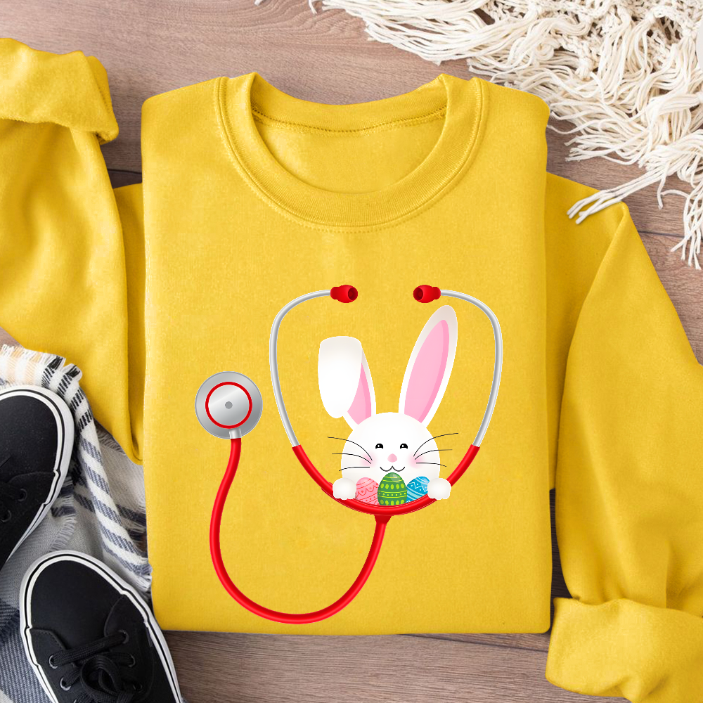 Easter Bunny Stethoscope Cotton Pullover Sweatshirt