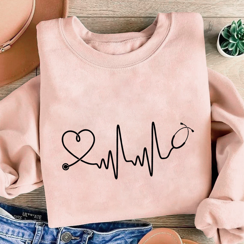Electrocardiogram With Stethoscope Cotton Pullover Sweatshirt